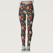 Creme und Korallen Schöne Flora Leggings (Vorderseite)