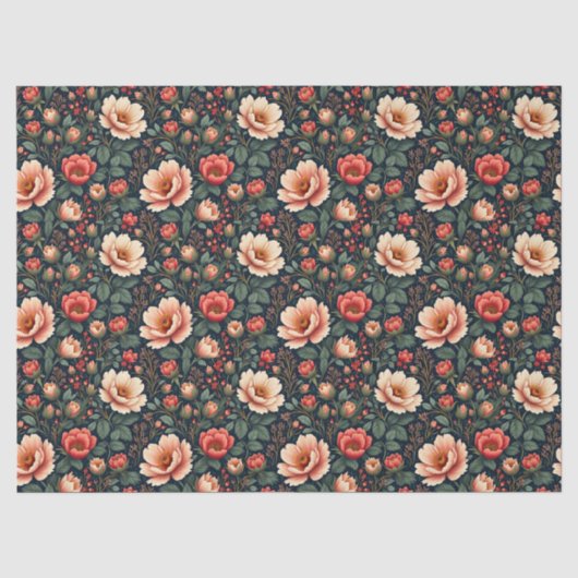 Creme und Korallen Schöne Flora Seidenpapier (Vorderseite)