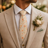 Creme- und Pfirsich-Blumenmuster Krawatte
