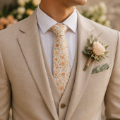 Creme- und Pfirsich-Blumenmuster Krawatte