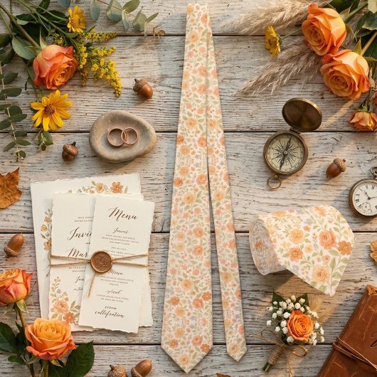 Creme- und Pfirsich-Blumenmuster Krawatte