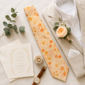 Creme- und Pfirsich-Blumenmuster Krawatte
