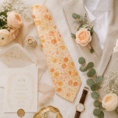 Creme- und Pfirsich-Blumenmuster Krawatte