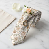 Creme- und Pfirsich-Blumenmuster Krawatte