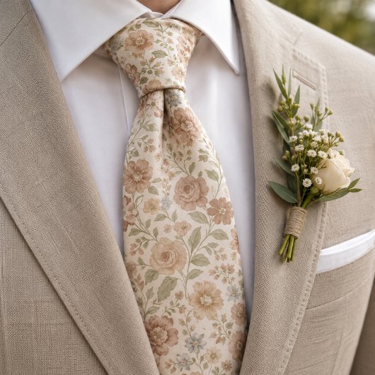 Creme- und Pfirsich-Blumenmuster Krawatte