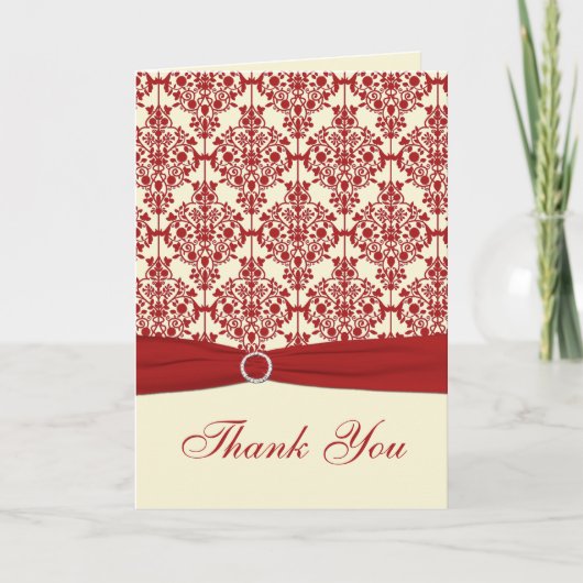 Creme und Red Damask Danke, Karte (Vorderseite)