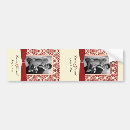 Creme und Red Damask Foto Template Weinetikett Autoaufkleber (Vorne)