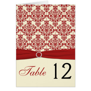 Creme und Red Damask Tischnummer Card