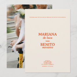 Creme und Red Modern Minimalistisches Foto Hochzei Einladung