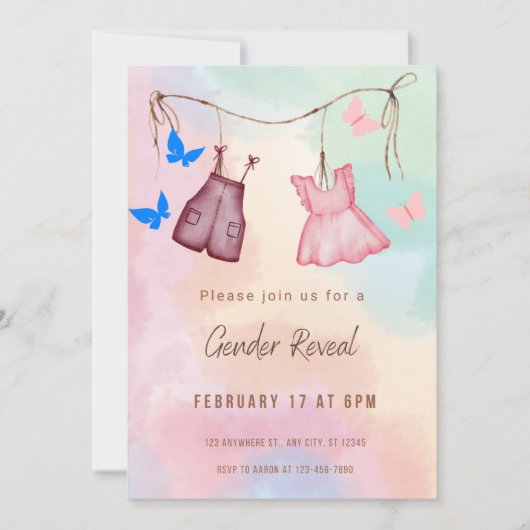 Creme und rosa Minimalistisches Geschlecht offenba Einladung (Vorderseite)