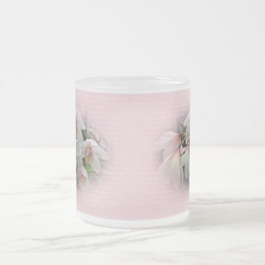 Creme und rosa Orchideen auf rosa Mattglastasse (Mittel)