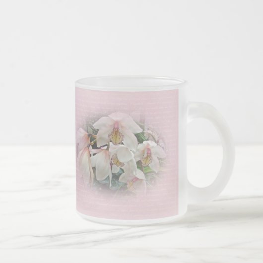 Creme und rosa Orchideen auf rosa Mattglastasse (Rechts)