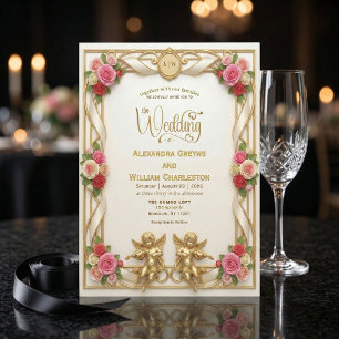 Creme und Rosa Romantische Florale Hochzeit Einladung