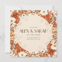Creme und Rost Vintage Blüten Save the Date Einladung
