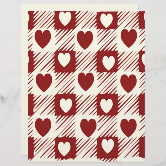 Creme und Rot Kariert mit Herzpapier (Vorne/Hinten)