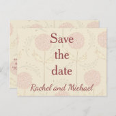 Creme und rote Blüten Save the Date Ankündigungspostkarte (Vorne/Hinten)