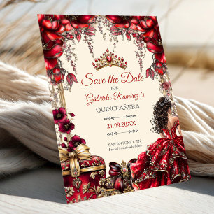 Creme- und roter goldener Tiara-Blumen-Quinceañera Save The Date