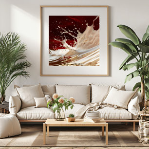 Creme- und Rotspritzer-Fluid-Art-Plakat Poster