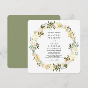 Creme und Sage   Botanische Garland-Hochzeit Einladung