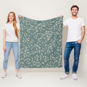 Creme- und Salbeigrünes botanisches Rebenmuster Fleecedecke