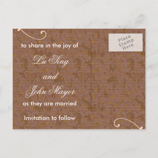 Creme und Schokolade Save the Date Postkarte (Rückseite)