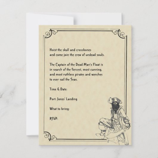 Creme und Schwarzes ahoi! Piraten-Halloween-Party Einladung (Vorderseite)