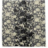 Creme und Schwarzes BlumenToile auf Grau Duschvorhang (Vorderseite)
