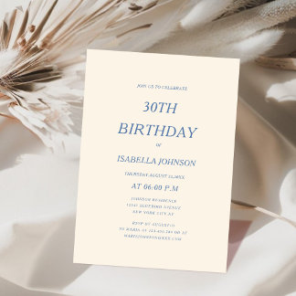 creme und staubblau klassischer 30. Geburtstag Einladung