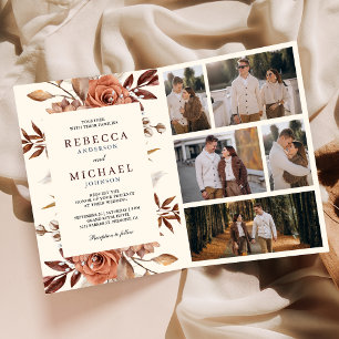 Creme und Terrakotta-Floral-QR-Code-Hochzeit Einladung