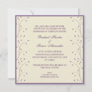 Creme- und violette Floral-Hochzeit Einladung
