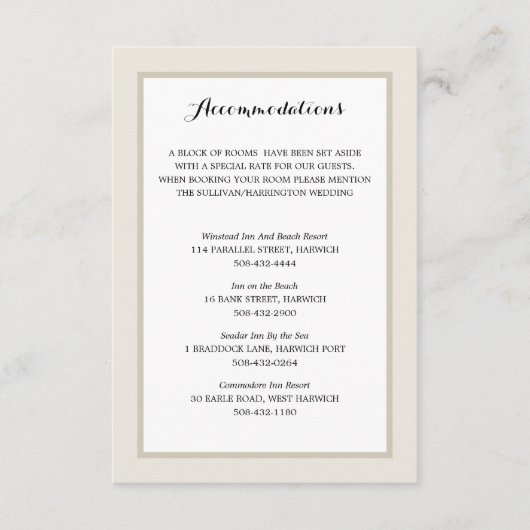 Creme und Weiß | Unterkünfte Begleitkarte (Vorderseite)