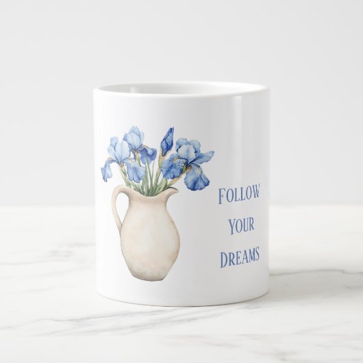 Creme-Vase Lila Iris-Blumen Jumbo-Tasse (Vorderseite)
