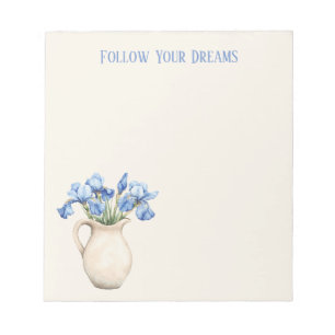 Creme-Vase Lila Iris-Blumen Notizblock