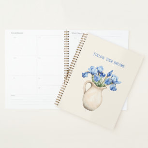 Creme-Vase Lila Iris-Blumen Planer
