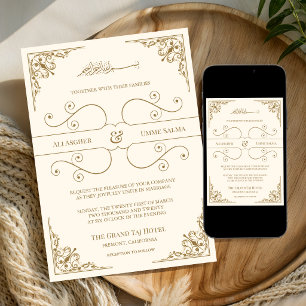 Creme verzierte goldene muslimische Hochzeitseinla Einladung