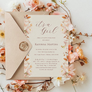 Creme Vintag Floral Fall Es ist eine Girl Baby Dus Einladung