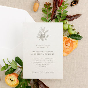 Creme Vintag Pinecone & Acorns Hochzeit im Herbst Einladung