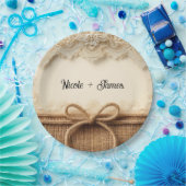 Creme Vintage Blütenlace Burlap Rustic Wedding Pappteller (Party)