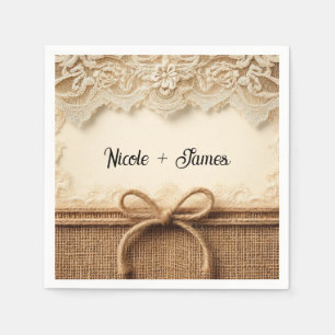 Creme Vintage Blütenlace Burlap Rustic Wedding Serviette