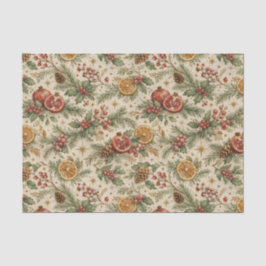 Creme-vintage-botanisches Weihnachts-Zitrusmuster Seidenpapier