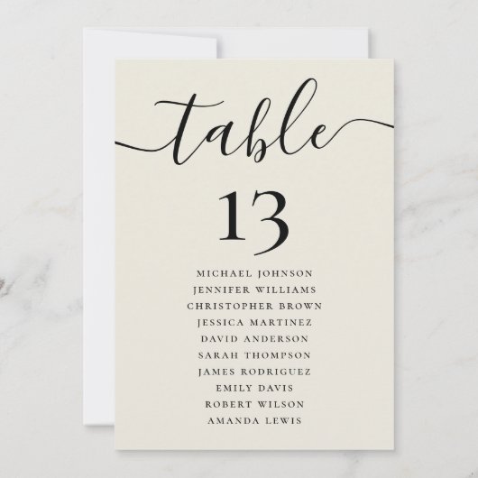 Creme Wedding Tischnummer mit Seetabelle (Rückseite)