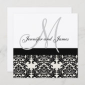 Creme Weditation Monogram Black Damask Einladung (Vorne/Hinten)