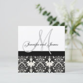 Creme Weditation Monogram Black Damask Einladung (Stehend Vorderseite)