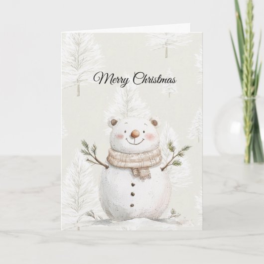 Creme-Weihnachtsbäume-Schneemann Karte (Vorderseite)