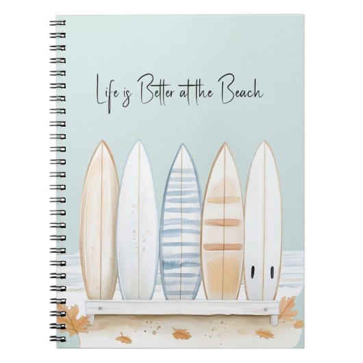 Creme Weiß Blau Beige Surfboards Blätter Notizblock (Vorderseite)