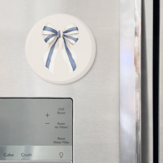Creme Weiß Blau gestreifte Schleife Magnet (In Situ (Kühlschrank))