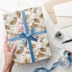 Creme Weiß Braun Floral Geburtstag Geschenkpapier