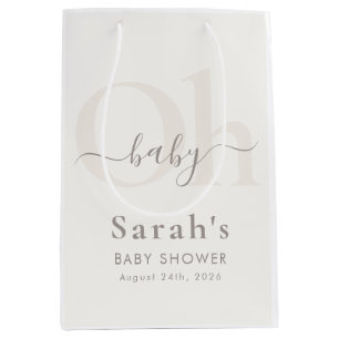 Creme Weiß Moderne Neutrale Oh Baby-Party Mittlere Geschenktüte