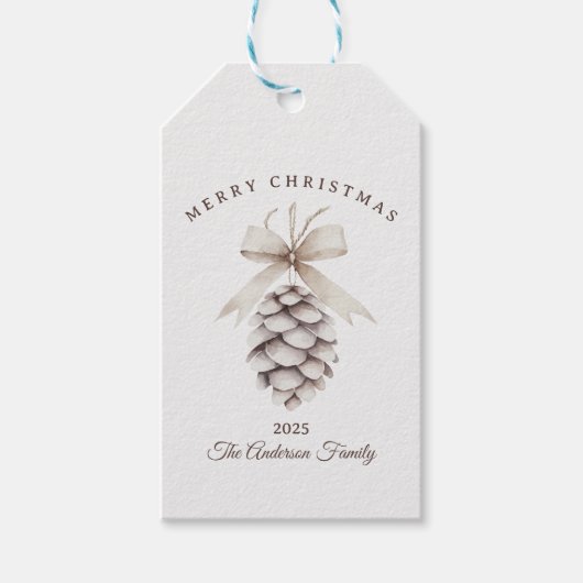 Creme weiß pineca Weihnachtsnatur Geschenkanhänger (Vorderseite)