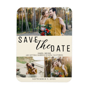Creme Weiß Save the Date Hochzeit 3 Fotos Magnet